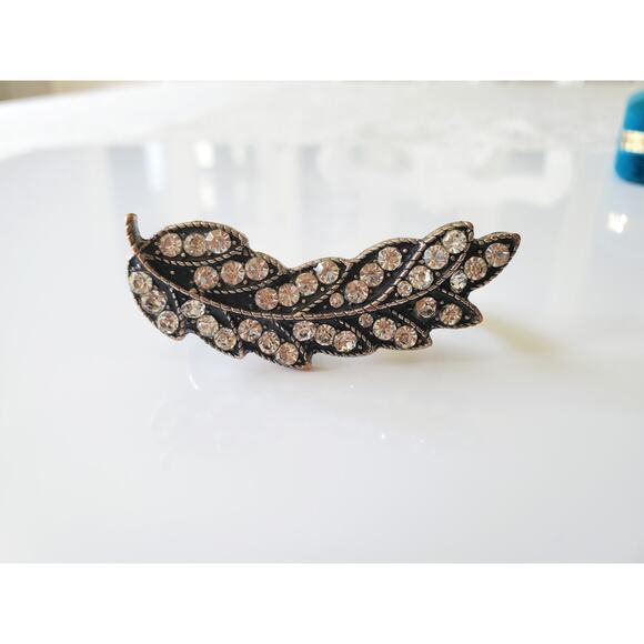 Vintage Rhinestone Silver Leaf Two Finger Ring - Picture 1 of 4